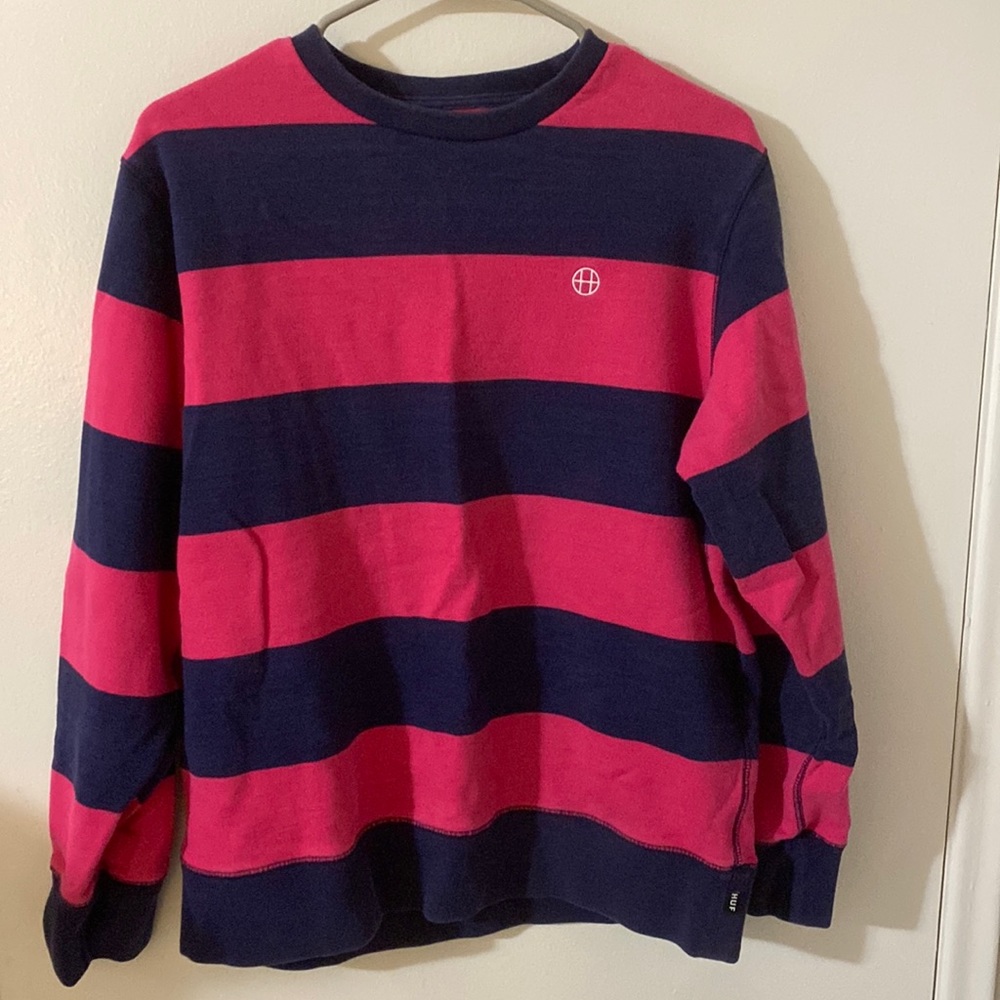 Pink and blue HUF Worldwide crew neck